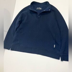 Eddie Bauer Navy Quilted Snap Pullover L